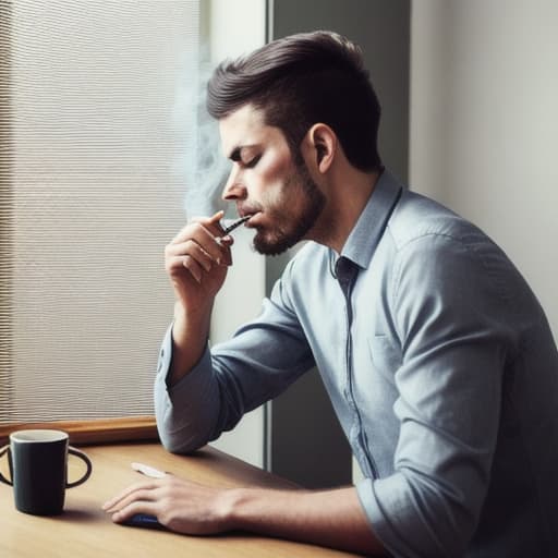  man smoking in the best place to get to work at home and have the same