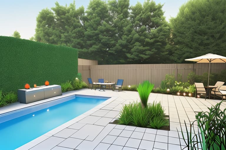  A garden with size 17x15 m with pool and barbecue grill