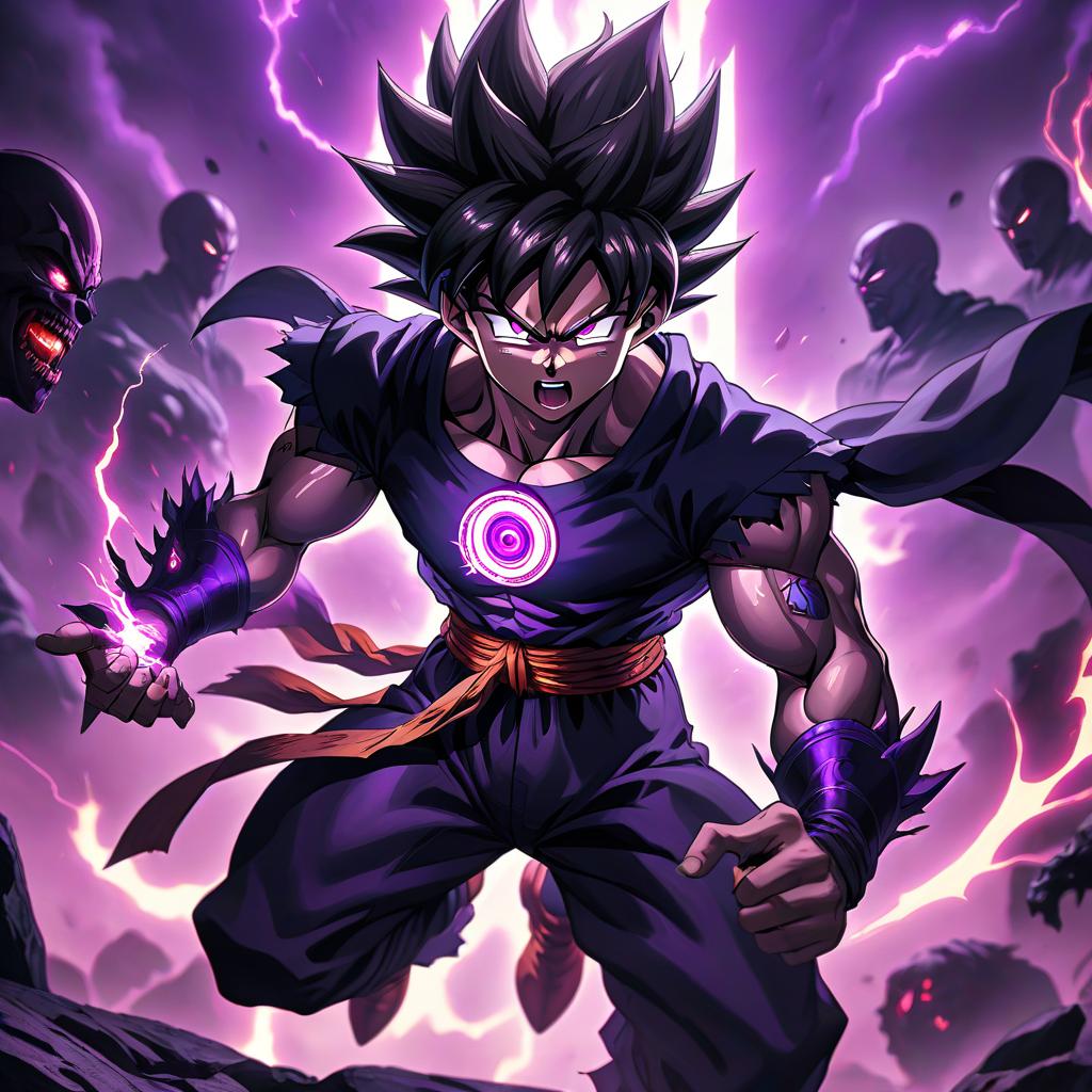  a close up of a person with glowing eyes, anime wallpaper, cool purple grey lighting, son goku, genos, necro, face shown, dark moody purple lighting, ezreal (league of legends, horror manga, streaming on twitch, vivid ultraviolet colors, showing anger, pitchblack skin, darkness behind it hyperrealistic, full body, detailed clothing, highly detailed, cinematic lighting, stunningly beautiful, intricate, sharp focus, f/1. 8, 85mm, (centered image composition), (professionally color graded), ((bright soft diffused light)), volumetric fog, trending on instagram, trending on tumblr, HDR 4K, 8K