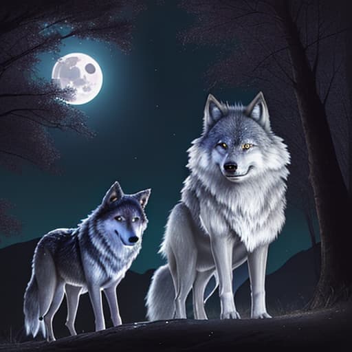  bosque nocturno con luna llena y wolf