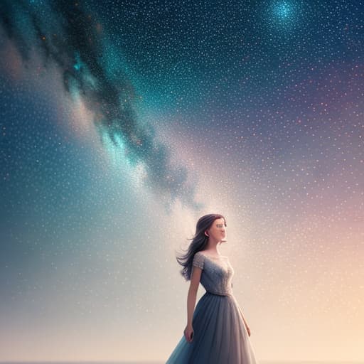  Full head of happiness woman with a sky full of stars, intricate, elegant, highly detailed digital painting, artstation, concept art, sharp focus, octane render, illustration, volumetric lighting, epic Composition, 8k, oil painting, cgsociety