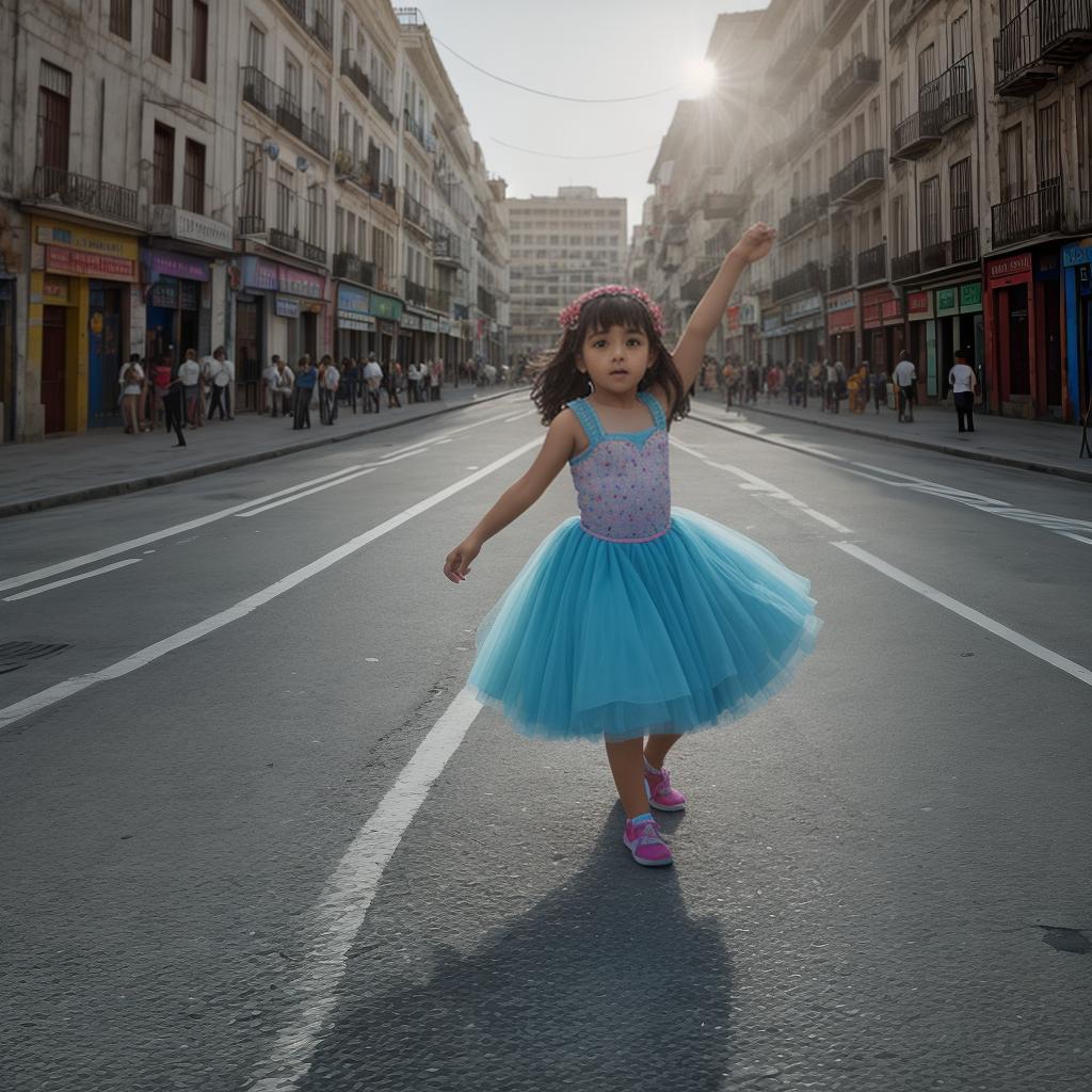  as a cinematic render, niña de 6 años bailando sobre una plata