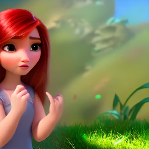 modern disney style Red hair girl is shooting with her finger into a boy’s heart