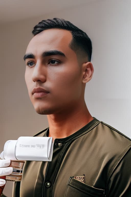  a girl holding a skin care product on the front of his chin for advertising