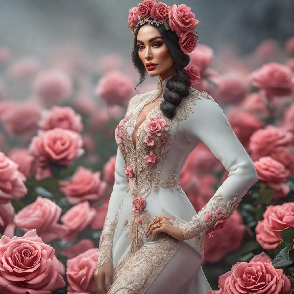  Rosa hyperrealistic, full body, detailed clothing, highly detailed, cinematic lighting, stunningly beautiful, intricate, sharp focus, f/1. 8, 85mm, (centered image composition), (professionally color graded), ((bright soft diffused light)), volumetric fog, trending on instagram, trending on tumblr, HDR 4K, 8K