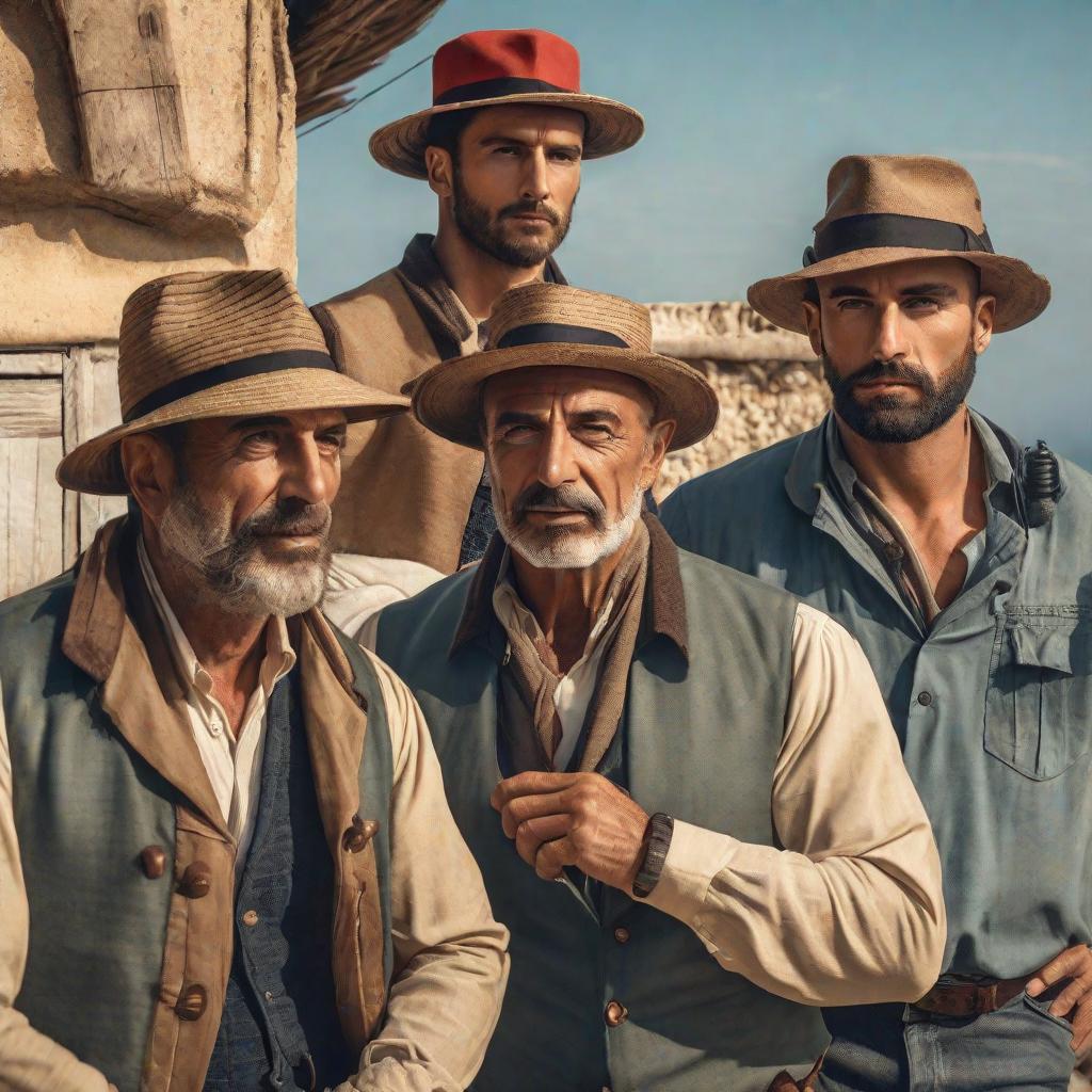  a flyer with the faces of Luciano Monte, Leandro Camus, Federico Viceconte and Esteban Earling Garvie. Put a fisherman´s hat on Esteban Garvie. It must read Return to Carlitos. hyperrealistic, full body, detailed clothing, highly detailed, cinematic lighting, stunningly beautiful, intricate, sharp focus, f/1. 8, 85mm, (centered image composition), (professionally color graded), ((bright soft diffused light)), volumetric fog, trending on instagram, trending on tumblr, HDR 4K, 8K