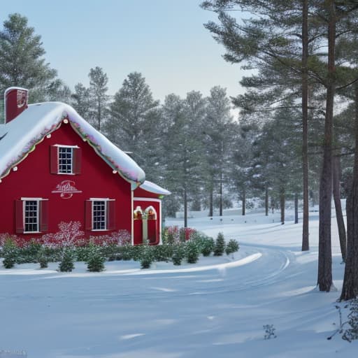  masterpiece, best quality,belle epoque, christmas, red house in the forest, photo realistic, 8k ,