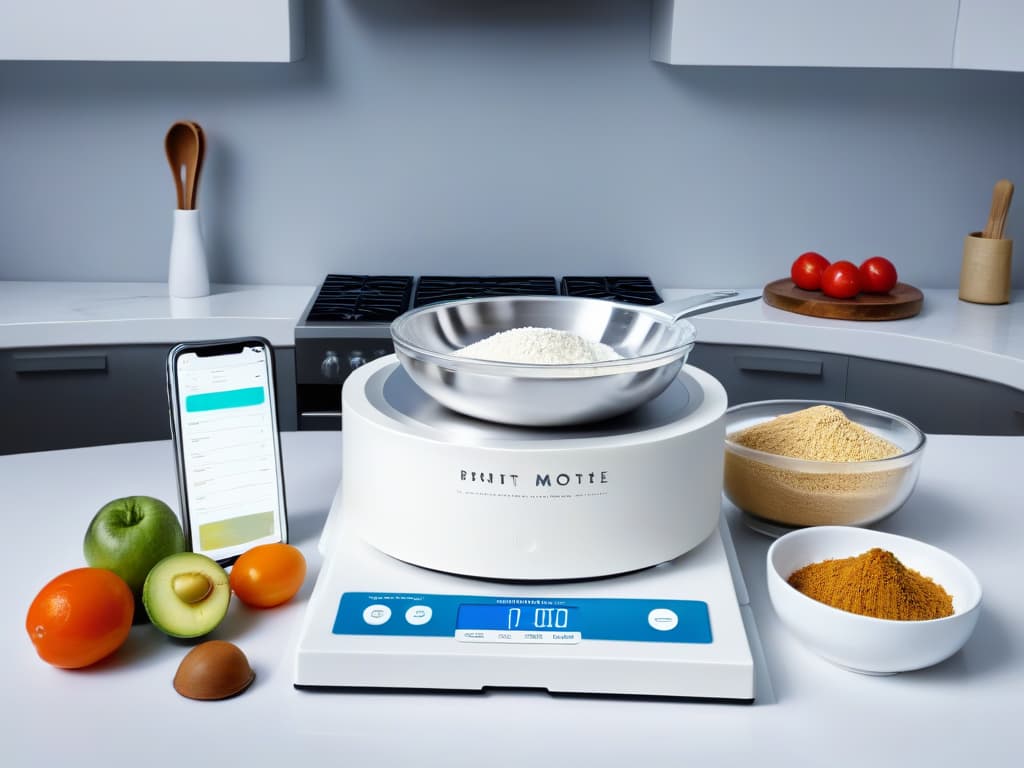  An ultradetailed image of a sleek, modern kitchen filled with cuttingedge augmented reality technology integrated seamlessly into the baking process. The image showcases a minimalist white marble countertop with holographic ingredient displays floating above various mixing bowls and utensils. A holographic measuring scale hovers midair, precisely weighing ingredients. In the background, a translucent digital recipe book projects stepbystep instructions in multiple languages, catering to a diverse audience of aspiring bakers. This futuristic kitchen setup embodies the perfect harmony of traditional baking techniques with innovative augmented reality elements, symbolizing the merging of culinary tradition and technological advancement in the  hyperrealistic, full body, detailed clothing, highly detailed, cinematic lighting, stunningly beautiful, intricate, sharp focus, f/1. 8, 85mm, (centered image composition), (professionally color graded), ((bright soft diffused light)), volumetric fog, trending on instagram, trending on tumblr, HDR 4K, 8K