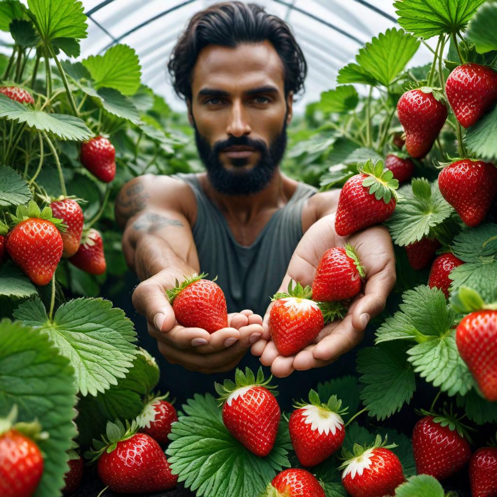  Generate images showcasing strawberries being grown hydroponically in different systems to illustrate the variety of cultivation methods. hyperrealistic, full body, detailed clothing, highly detailed, cinematic lighting, stunningly beautiful, intricate, sharp focus, f/1. 8, 85mm, (centered image composition), (professionally color graded), ((bright soft diffused light)), volumetric fog, trending on instagram, trending on tumblr, HDR 4K, 8K