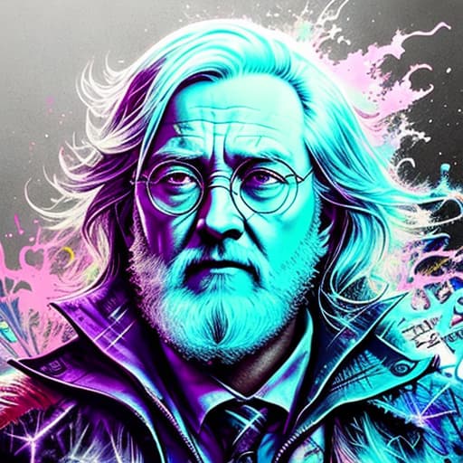  Dumbledore Harry Potter, Acid wash effect, perfect anatomy, centered, approaching perfection, dynamic, highly detailed, artstation, concept art, smooth, sharp focus, illustration, art by Carne Griffiths and Wadim Kashin, graffiti airbrushing techniques, high definition, accent lighting, contrasted with bright paint colors, by Squal92i