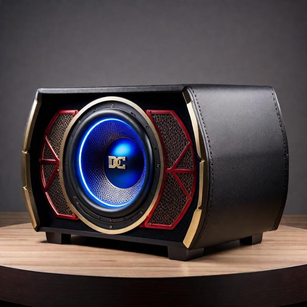  Create three different design variations for DC Audio subwoofer dust covers. The designs should include: 1) A classic DC Audio logo with a black and red color scheme, 2) A futuristic design with blue neon lighting effects, and 3) An elegant design with a gold emblem on a white background. hyperrealistic, full body, detailed clothing, highly detailed, cinematic lighting, stunningly beautiful, intricate, sharp focus, f/1. 8, 85mm, (centered image composition), (professionally color graded), ((bright soft diffused light)), volumetric fog, trending on instagram, trending on tumblr, HDR 4K, 8K