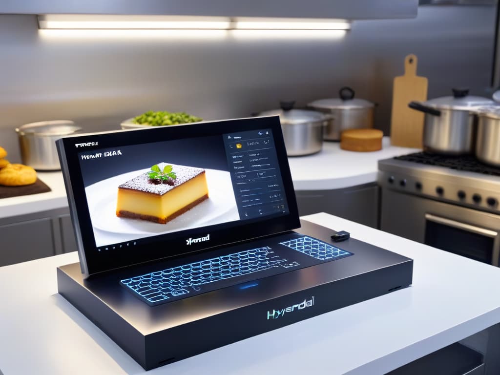  An ultradetailed 8k image of a sleek, modern kitchen countertop with a topoftheline computer displaying intricate 3D modeling software specifically designed for creating stunning 3D pastry designs. The software interface is minimalist yet powerful, showcasing various tools and features tailored for beginners in 3D pastry design. The overall aesthetic is professional, inspiring, and inviting, with a focus on the marriage of technology and culinary artistry. hyperrealistic, full body, detailed clothing, highly detailed, cinematic lighting, stunningly beautiful, intricate, sharp focus, f/1. 8, 85mm, (centered image composition), (professionally color graded), ((bright soft diffused light)), volumetric fog, trending on instagram, trending on tumblr, HDR 4K, 8K