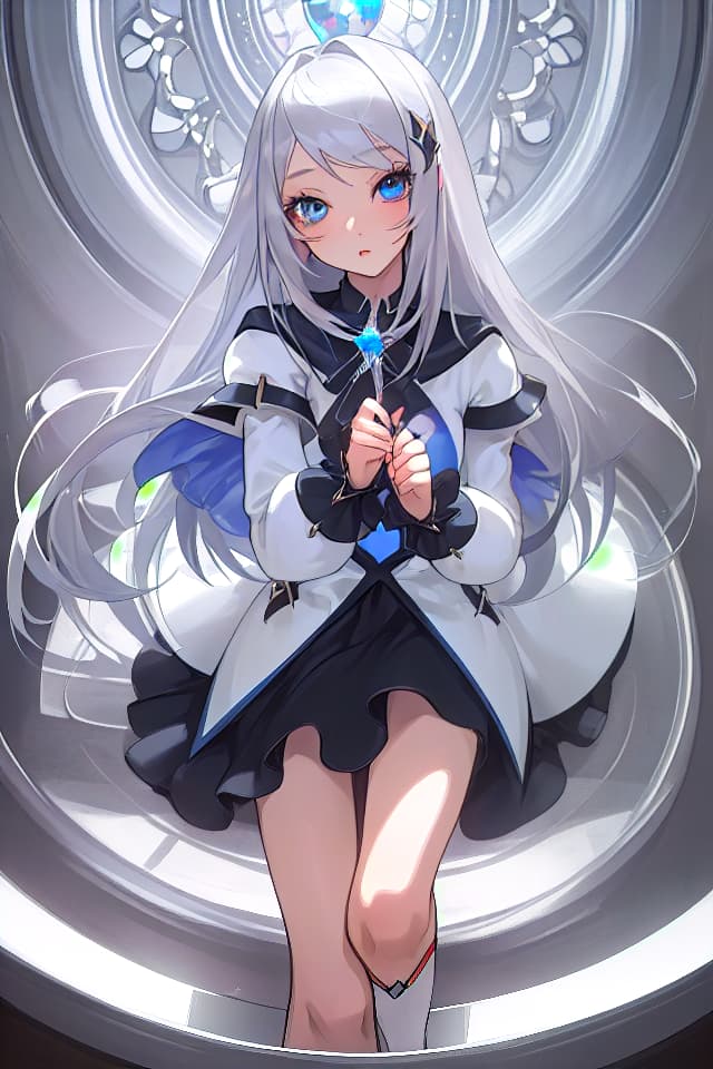  (Beautiful girl) ((up from the knee)) SUPER BEAUTIFUL GIRL, Masterpiece, Super Beautiful Silver Hair and Blue Eyes GH Quality, High Quality