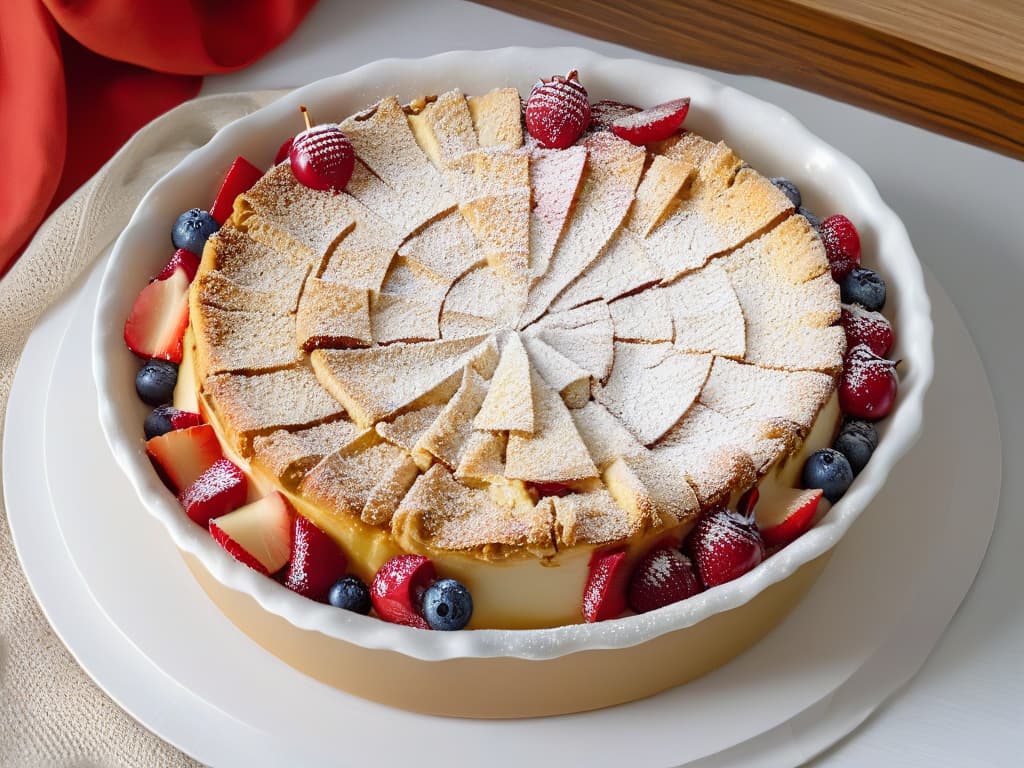  A closeup, ultradetailed image of a freshly baked crumble dessert in a sleek, modern ceramic dish. The crumble is golden brown with a perfectly crispy, textured topping, showcasing a mix of juicy red berries and soft, caramelized apple slices peeking through. The glossy glaze on the berries adds a pop of color against the warm tones of the dessert, with a sprinkle of powdered sugar delicately dusted on top. The dish is set on a clean, neutral backdrop to emphasize the simplicity and elegance of the dessert. hyperrealistic, full body, detailed clothing, highly detailed, cinematic lighting, stunningly beautiful, intricate, sharp focus, f/1. 8, 85mm, (centered image composition), (professionally color graded), ((bright soft diffused light)), volumetric fog, trending on instagram, trending on tumblr, HDR 4K, 8K