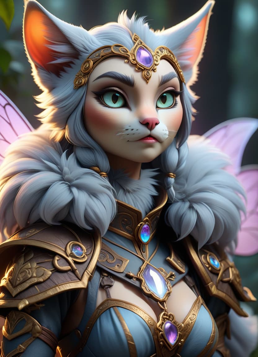  role playing game (RPG) style fantasy cat, fairy tale, mythical creature, smoky, furry, mysterious . detailed, vibrant, immersive, reminiscent of high fantasy RPG games hyperrealistic, full body, detailed clothing, highly detailed, cinematic lighting, stunningly beautiful, intricate, sharp focus, f/1. 8, 85mm, (centered image composition), (professionally color graded), ((bright soft diffused light)), volumetric fog, trending on instagram, trending on tumblr, HDR 4K, 8K