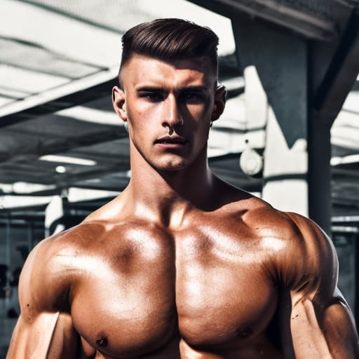 portrait+ style Russian queer fitness model brunette hunk dude face