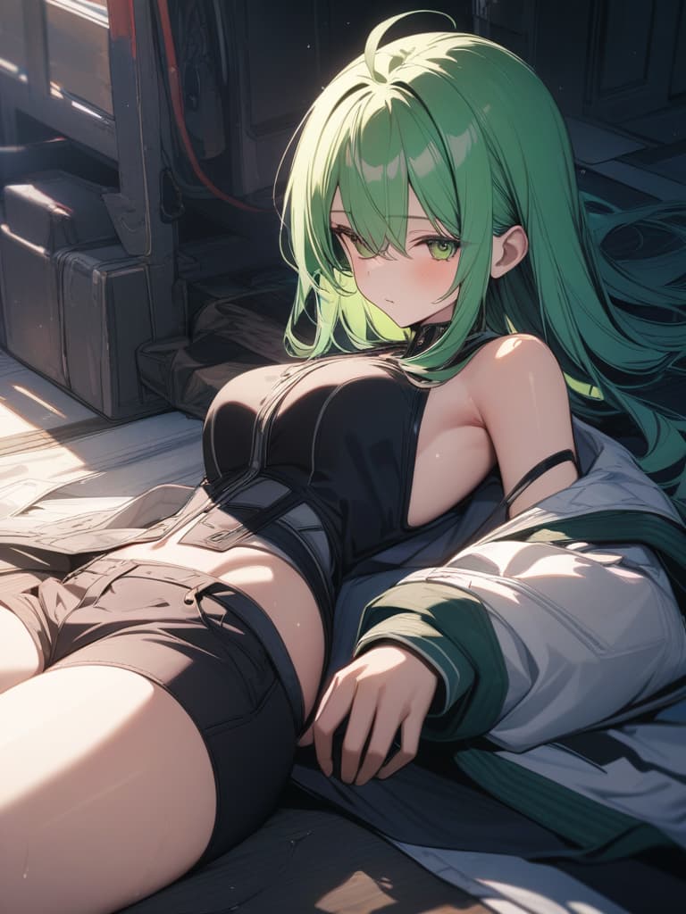  Green hair beautiful girl with beautiful abs, masterpiece, best quality,8k,ultra detailed,high resolution,an extremely delicate and beautiful,hyper detail