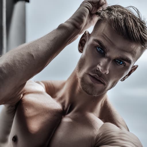 portrait+ style Russian queer fitness model blonde hunk dude face