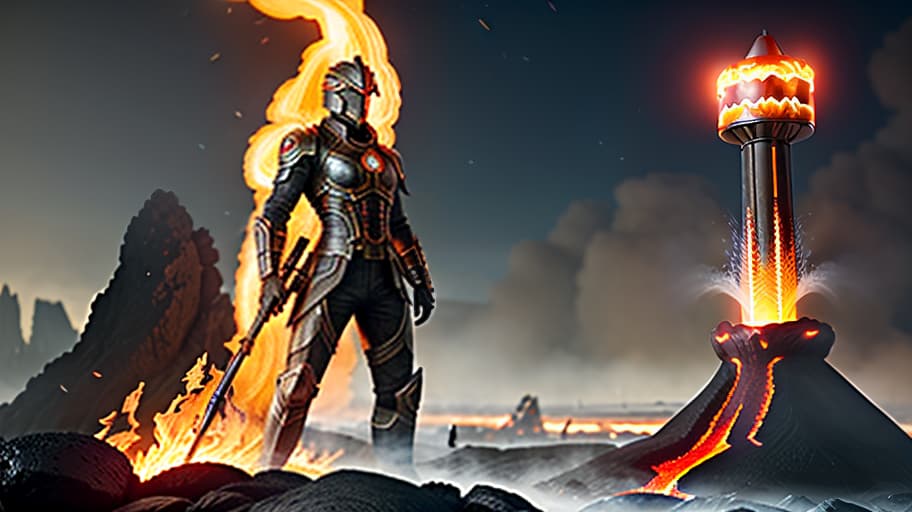  In the infernal flame, stand futuristic mechanisms. To the left of them is a flagpole with a developing flag of the USSR, and to the right rises a lava fountain. hyperrealistic, full body, detailed clothing, highly detailed, cinematic lighting, stunningly beautiful, intricate, sharp focus, f/1. 8, 85mm, (centered image composition), (professionally color graded), ((bright soft diffused light)), volumetric fog, trending on instagram, trending on tumblr, HDR 4K, 8K