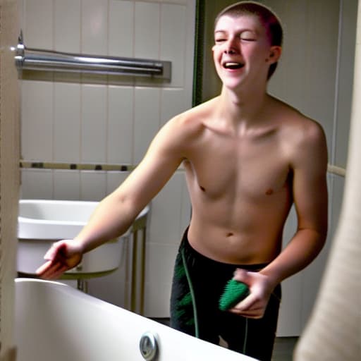  A young man with no clothes on tries to remove waste from his buttocks in the bathroom in a sexy and sexy way