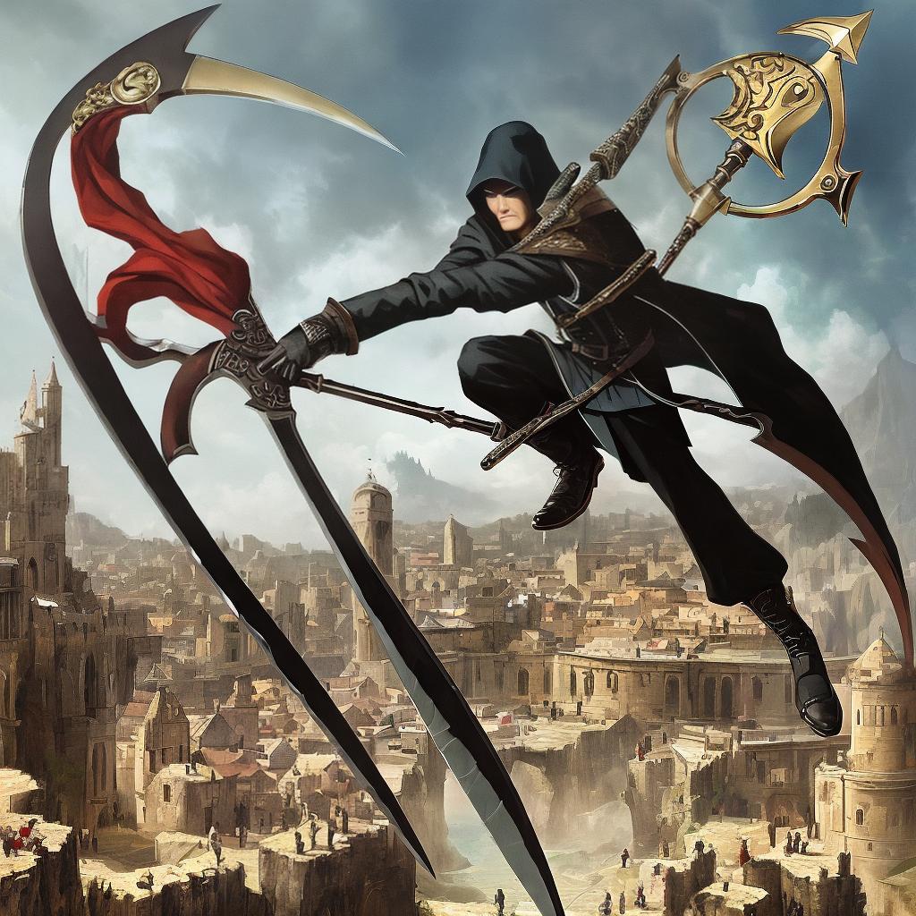  masterpiece, best quality, a cartoone assassin with a giant scythe