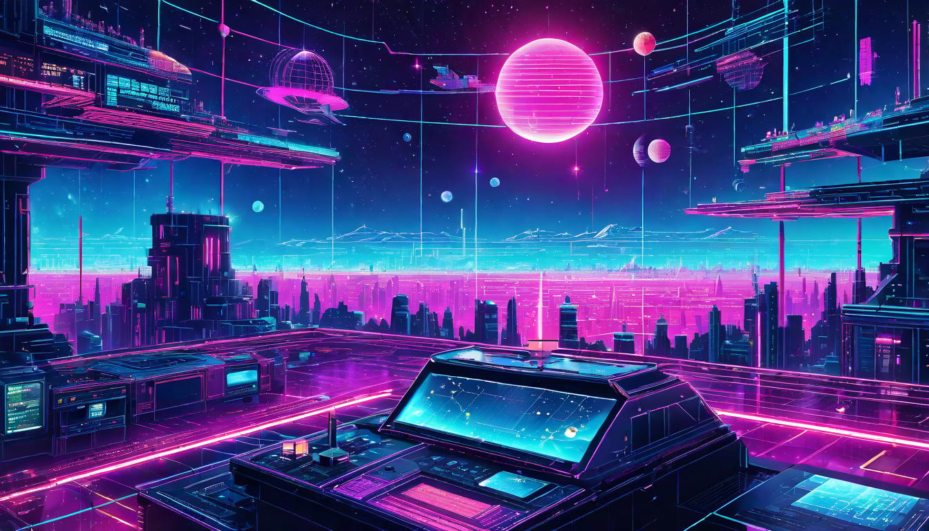  vaporwave,cyberpunk game style Blueprint for worlds, celestial map, glowing stars and constellations, visionary gaze, universe unfoldingeon, dystopian, futuristic, digital, vibrant, detailed, high contrast, reminiscent of cyberpunk genre video games,retro aesthetic, cyberpunk, vibrant, neon colors, vintage 80s and 90s style, highly detailed