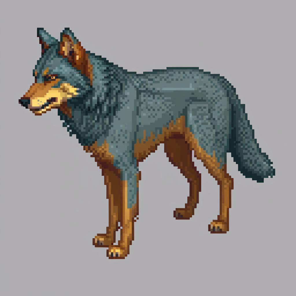  pixel art Pixel sized wolf malicious, stands on four paws ready to attack, sprite, pixel graphics, slightly from the side view. . low res, blocky, pixel art style, 8 bit graphics hyperrealistic, full body, detailed clothing, highly detailed, cinematic lighting, stunningly beautiful, intricate, sharp focus, f/1. 8, 85mm, (centered image composition), (professionally color graded), ((bright soft diffused light)), volumetric fog, trending on instagram, trending on tumblr, HDR 4K, 8K