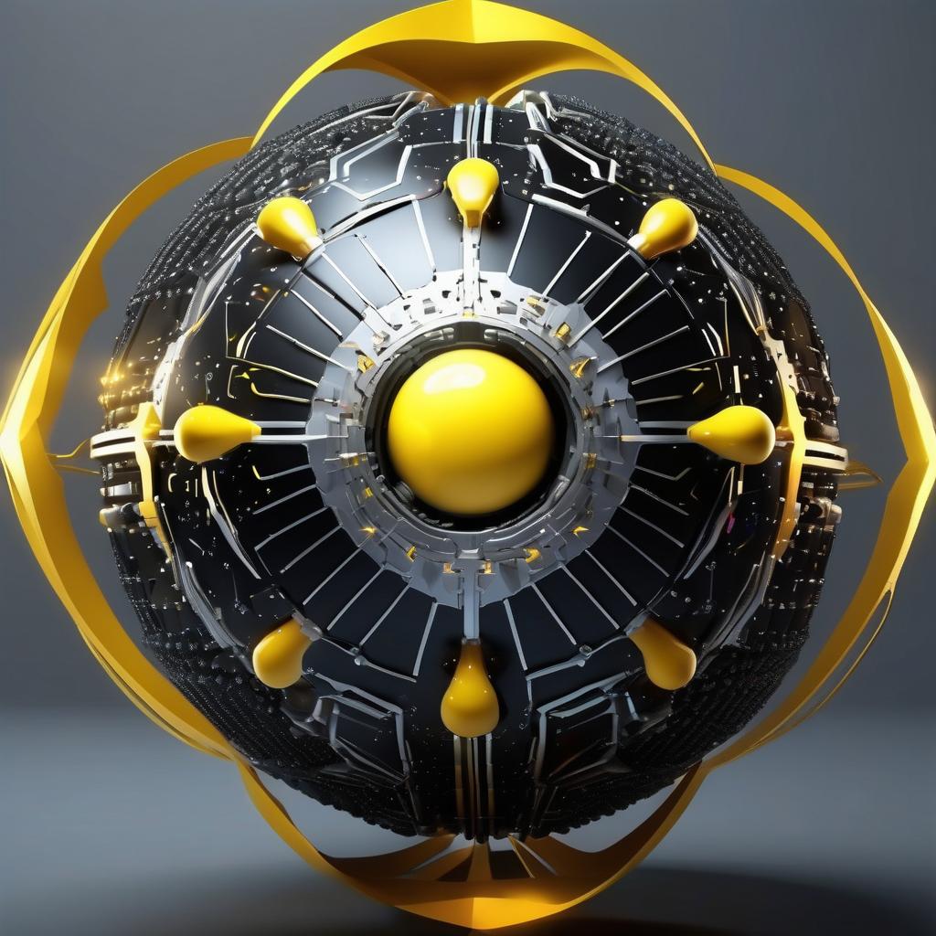  Quantum computer, core, correct form, concept of AI, silver sphere color, black background, lighting sphere with rays, yellow rays, concept art, cybernetics.