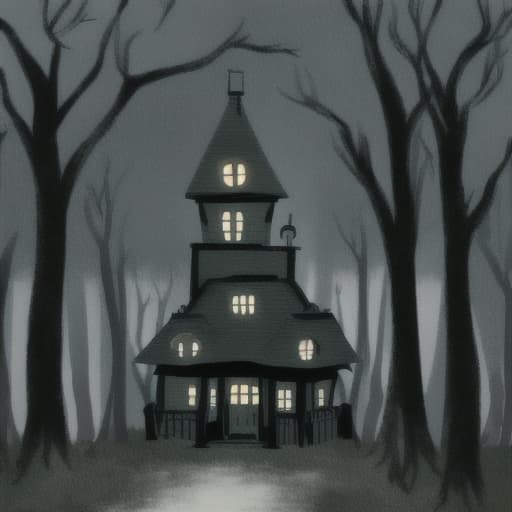  a cute anime haunted house in the woods