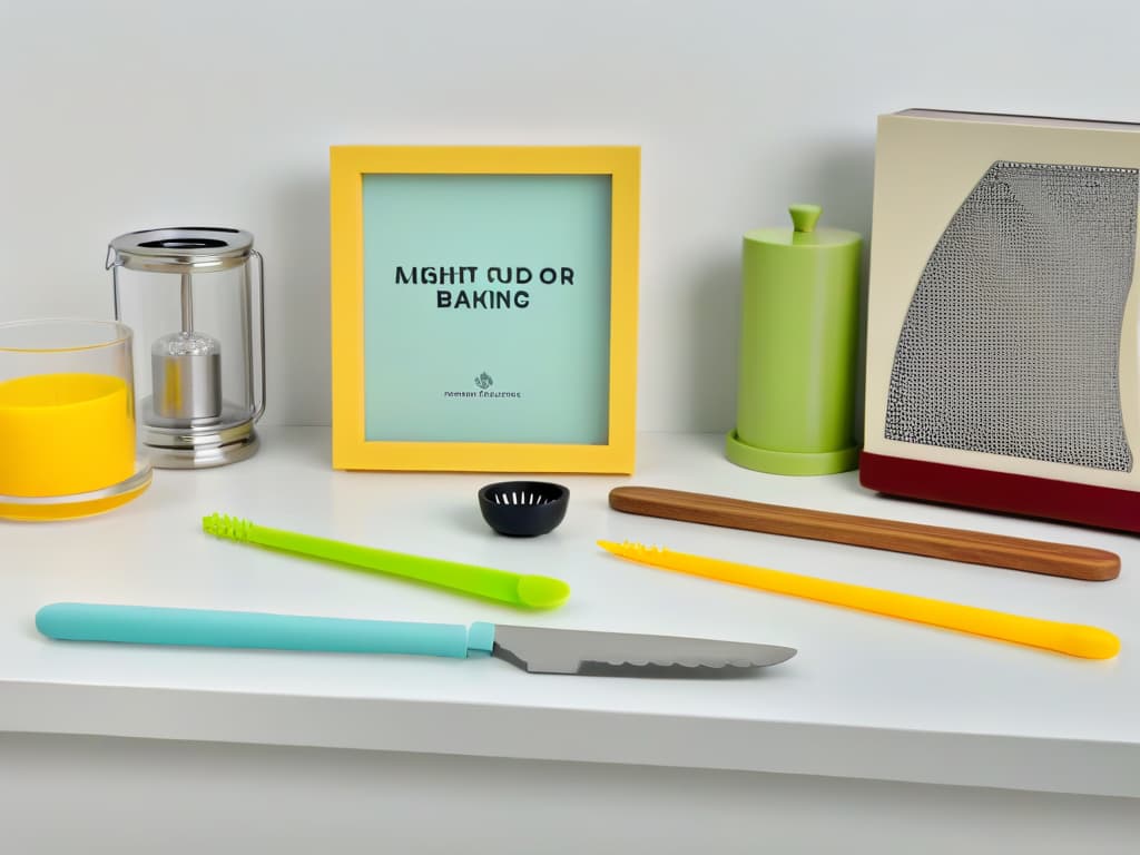  A highresolution, ultradetailed image of a sleek, minimalist kitchen counter adorned with a curated collection of Friendsthemed baking utensils. The image features an elegant marble countertop with a scattering of utensils such as a rolling pin with the Central Perk logo, a set of measuring cups in the iconic yellow frame of Monica's peephole, and a spatula with "How you doin'?" engraved on it. The utensils are strategically placed to create a visually appealing composition that exudes sophistication and nostalgia, perfect for capturing the essence of the article's theme. hyperrealistic, full body, detailed clothing, highly detailed, cinematic lighting, stunningly beautiful, intricate, sharp focus, f/1. 8, 85mm, (centered image composition), (professionally color graded), ((bright soft diffused light)), volumetric fog, trending on instagram, trending on tumblr, HDR 4K, 8K