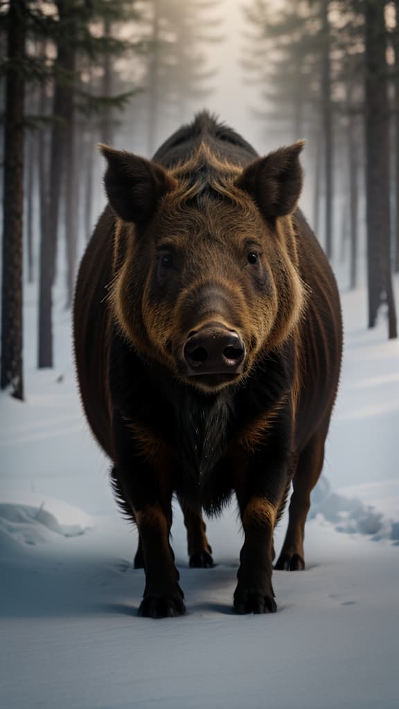  boar, tundra, high resolution , hyperrealistic, high quality, highly detailed, cinematic lighting, intricate, sharp focus, f/1. 8, 85mm, (centered image composition), (professionally color graded), ((bright soft diffused light)), volumetric fog, trending on instagram, HDR 4K, 8K