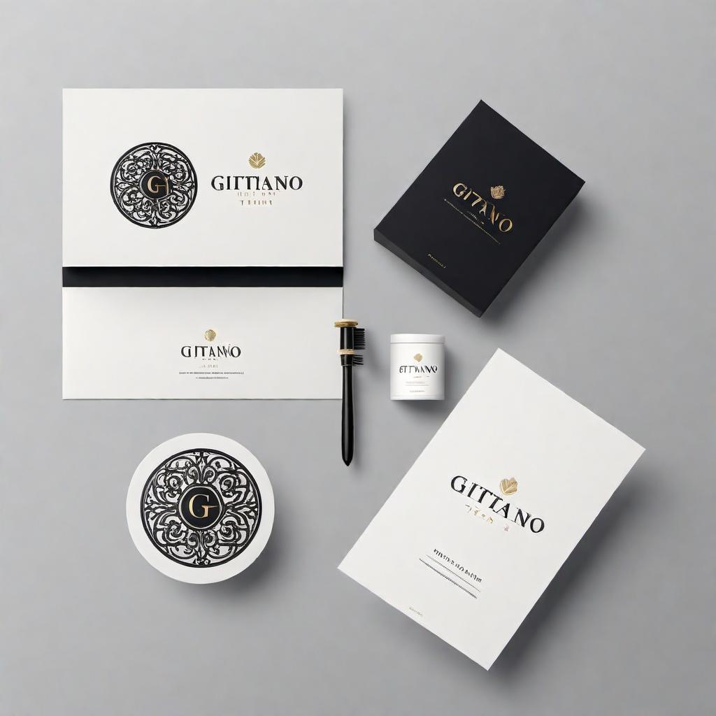  Design a luxury and modern logo for the company Gitano Kit, with a Tulum vibe. The logo should reflect elegance and sophistication, aligning with a high-end personal care product brand. Key elements to include: 1. Elegant, modern serif or refined sans-serif fonts. 2. Subtle icon of a kit or box gracefully integrated with the text. 3. A color scheme that includes earthy tones with accents of black or gold, capturing the essence of Tulum's natural and chic atmosphere. 4. Clean lines and a minimalistic design aesthetic. 5. The word 'Gitano' should be prominent in the layout with 'Kit' styled distinctively, ensuring the icon harmonizes with the text composition. hyperrealistic, full body, detailed clothing, highly detailed, cinematic lighting, stunningly beautiful, intricate, sharp focus, f/1. 8, 85mm, (centered image composition), (professionally color graded), ((bright soft diffused light)), volumetric fog, trending on instagram, trending on tumblr, HDR 4K, 8K