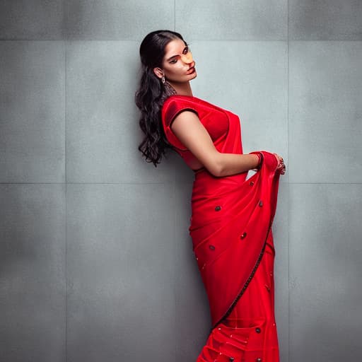 portrait+ style Red saree muscle punching