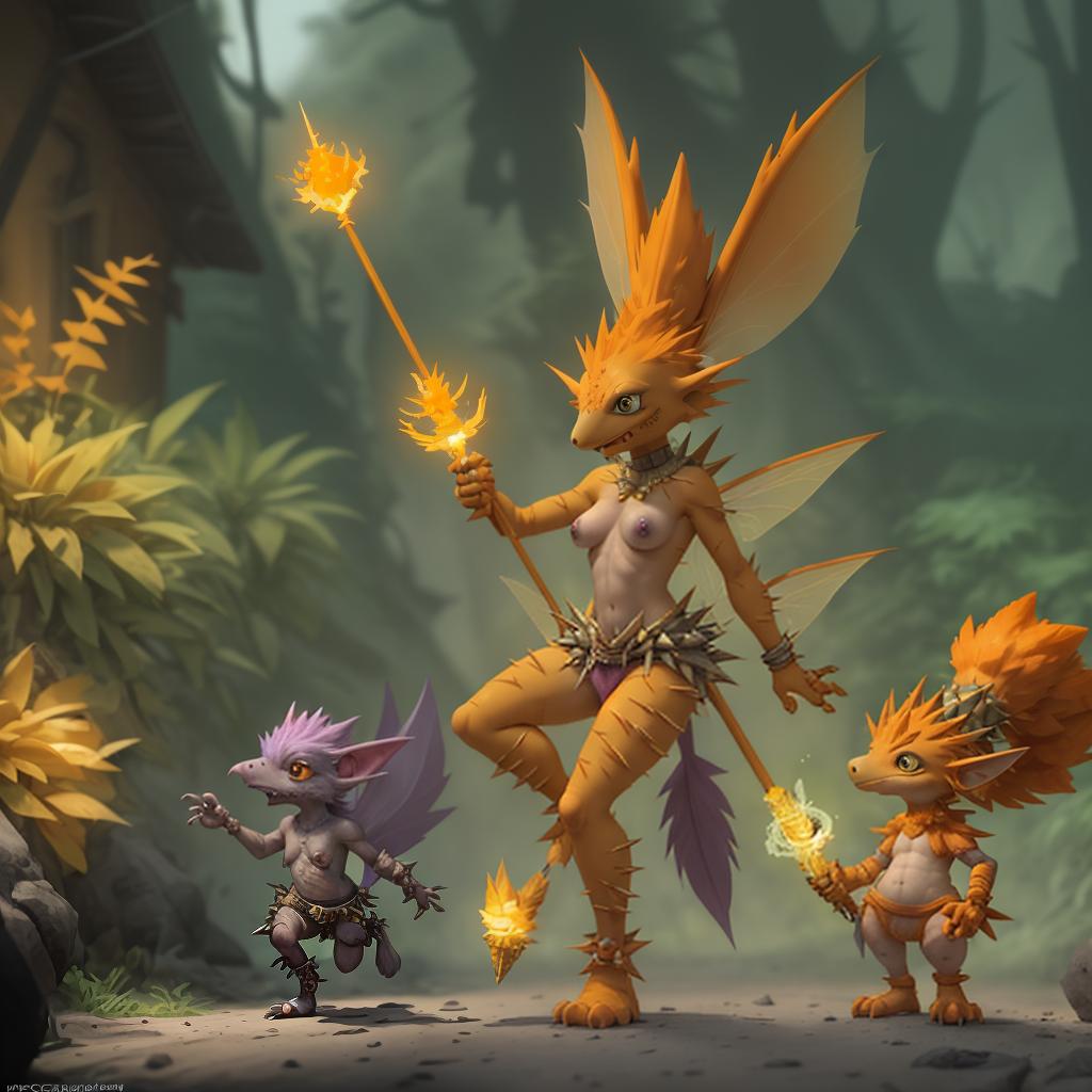  scout bird, orange colorhippogriffin, spike fur,two hobbit, wear hot armor, holding double spike, in the advanture with friend ent , living spike walking on the streets , yellow colors, spike all on his head and shoe , so many spikes kobold female, spikes clothes, big , and xys body, holding spike and orange ghost , floating, brown skin color, xys body, with big bobbs. wear open two fairies, raged colors, xys body either big bs, have arrows weapon two wisp, together along, have cute eye, spike colors big bs, xys raged clothes open ,