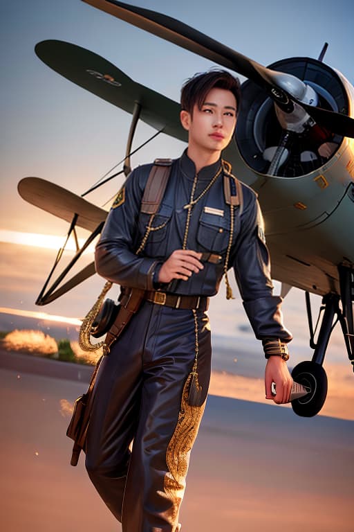  Boy flying a ww2 airplane hyperrealistic, full body, detailed clothing, highly detailed, cinematic lighting, stunningly beautiful, intricate, sharp focus, f/1. 8, 85mm, (centered image composition), (professionally color graded), ((bright soft diffused light)), volumetric fog, trending on instagram, trending on tumblr, HDR 4K, 8K