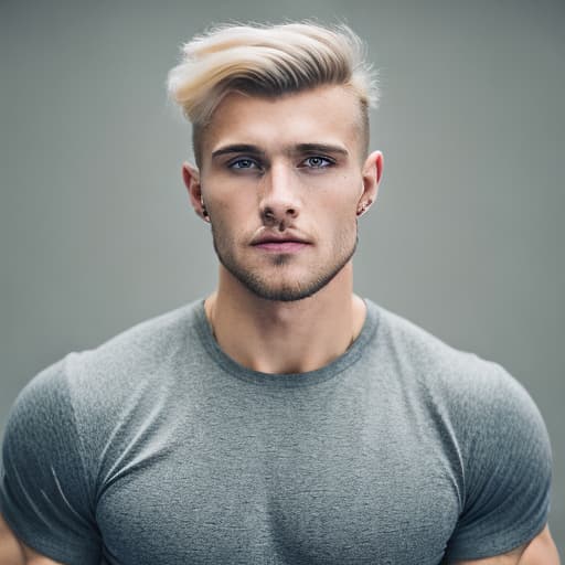 portrait+ style Russian queer fitness model blonde hunk dude face