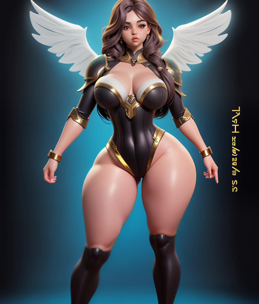  Súper curvy thicc women with ultra thicc tights and small waist with gold armor