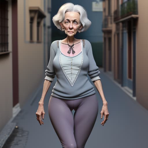  granny anorexia en calzones en la calle