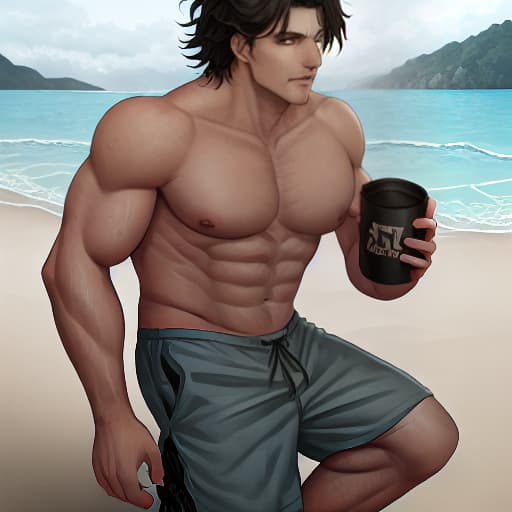  shirtless man, black hair tousled, green eyes, muscular body, black boxers, white body on the beach hyperrealistic, full body, detailed clothing, highly detailed, cinematic lighting, stunningly beautiful, intricate, sharp focus, f/1. 8, 85mm, (centered image composition), (professionally color graded), ((bright soft diffused light)), volumetric fog, trending on instagram, trending on tumblr, HDR 4K, 8K