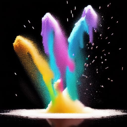  A centered explosion of colorful powder on a black background