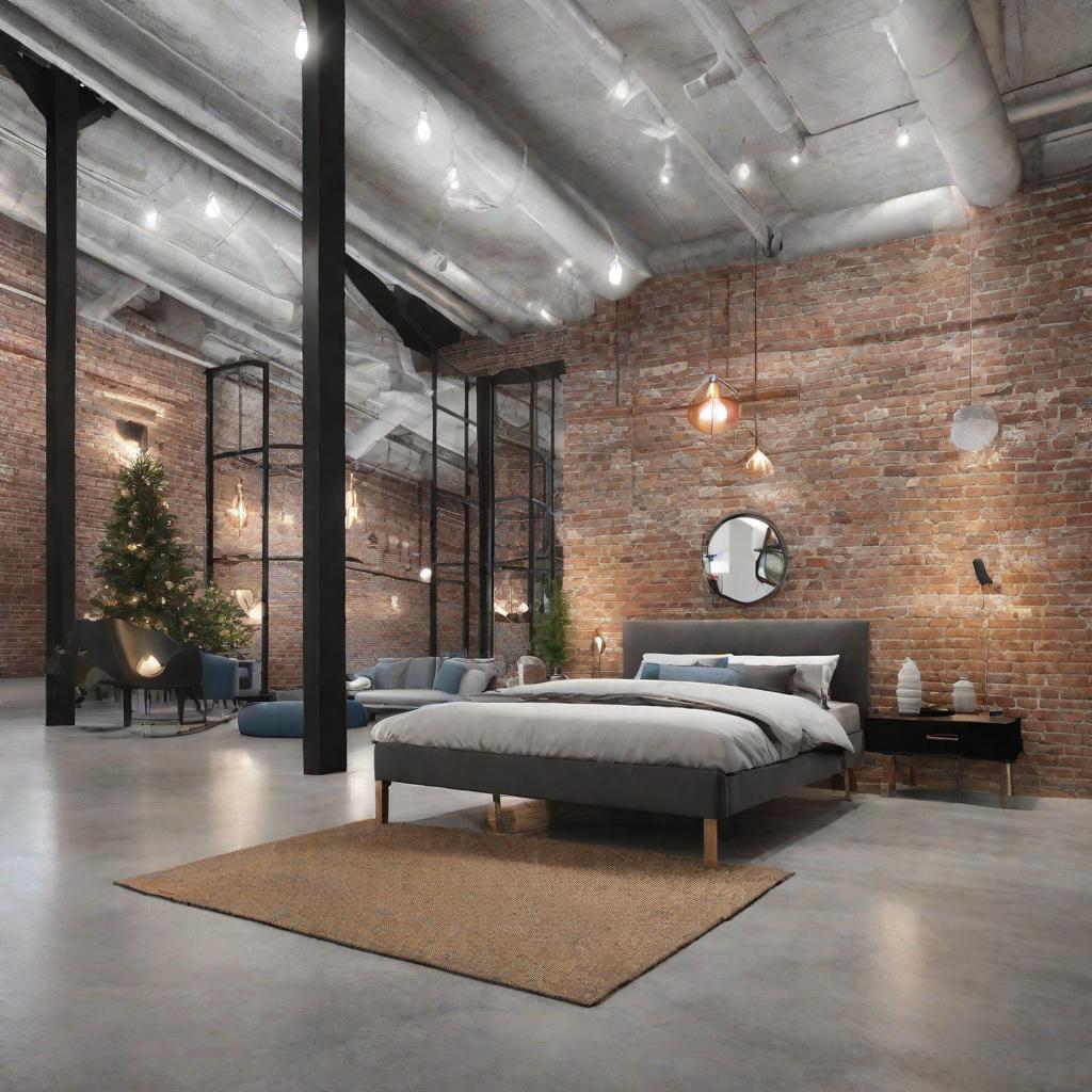   Picture a loft space featuring exposed brick walls, polished concrete floors, and metal framed furniture for an urban vibe. 8k, cinematic lighting, HDR