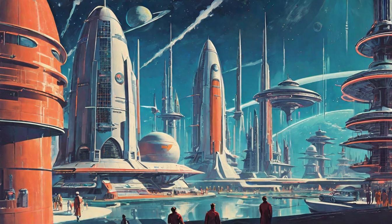  retro futuristic New paradigm, unity, mutual respect, connectedness, serene community, peace lvintage sci fi, 50s and 60s style, atomic age, vibrant, highly detailed