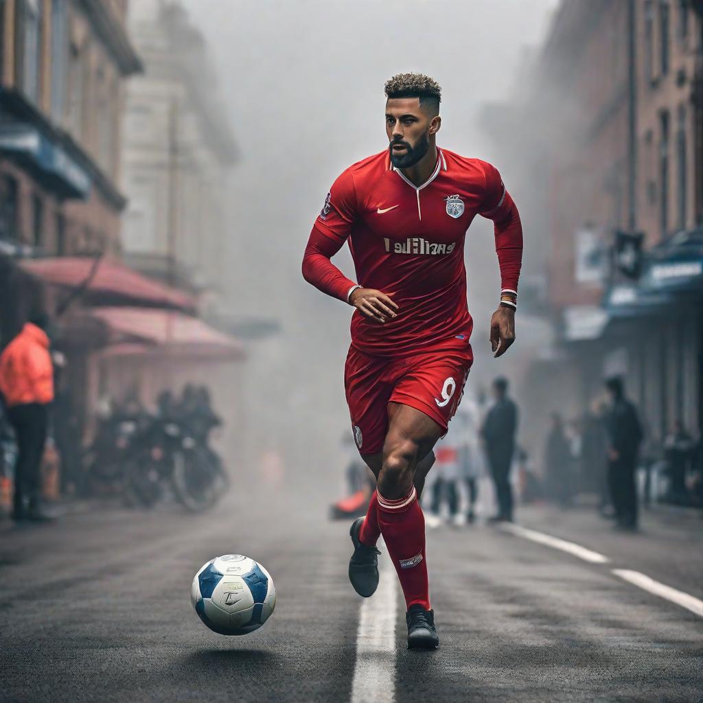  Fútbol hyperrealistic, full body, detailed clothing, highly detailed, cinematic lighting, stunningly beautiful, intricate, sharp focus, f/1. 8, 85mm, (centered image composition), (professionally color graded), ((bright soft diffused light)), volumetric fog, trending on instagram, trending on tumblr, HDR 4K, 8K