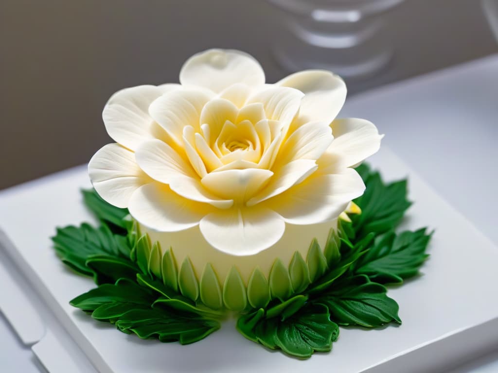  A closeup, ultradetailed image of a delicate, intricate sugar flower being meticulously crafted by a skilled pastry chef's hands. The focus is on the chef's precise movements as they sculpt the delicate petals and leaves, showcasing the artistry and precision required in international pastry competitions. The background is blurred, emphasizing the fine details of the sugar flower being created, with soft lighting highlighting the textures and craftsmanship involved in the process. hyperrealistic, full body, detailed clothing, highly detailed, cinematic lighting, stunningly beautiful, intricate, sharp focus, f/1. 8, 85mm, (centered image composition), (professionally color graded), ((bright soft diffused light)), volumetric fog, trending on instagram, trending on tumblr, HDR 4K, 8K