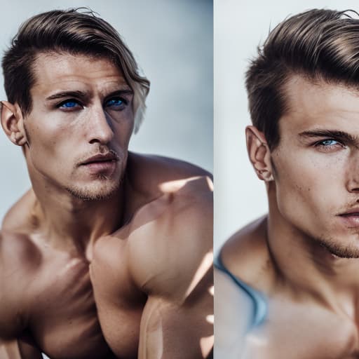 portrait+ style Russian queer fitness model blonde hunk dude face