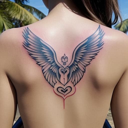  Create a tattoo design of angel wings with the wings having the same shape as the island Zanzibar