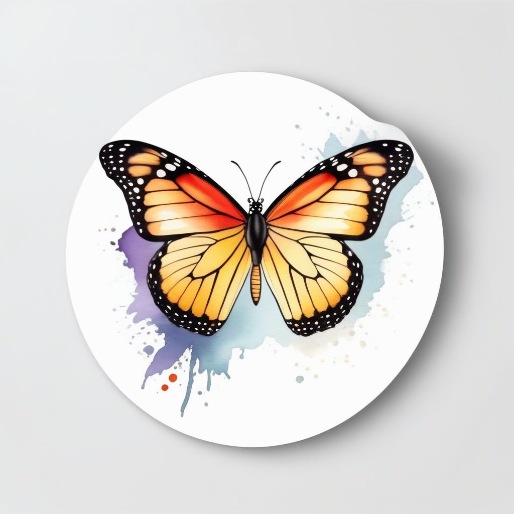  Custom sticker design on an isolated white background decorated by watercolor butterfly