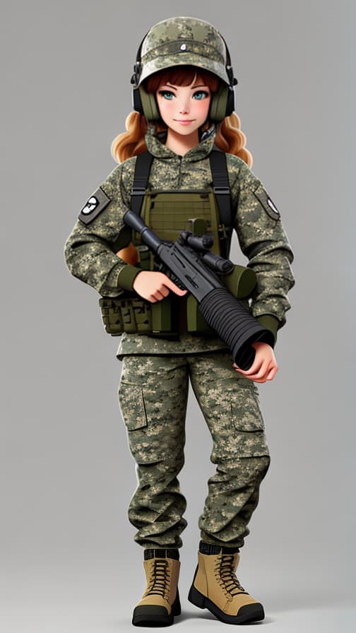  Full body two heads combat camouflage clothing US military full equipment military equipment rifle gun girl cute