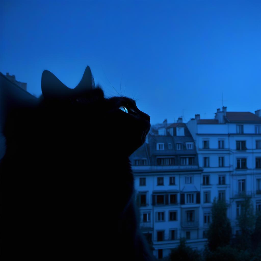  a black cat sitting on top of a window sill, a picture, by Ihor Podolchak, blue night, photo taken from far away, documentary still, :: morning hyperrealistic, full body, detailed clothing, highly detailed, cinematic lighting, stunningly beautiful, intricate, sharp focus, f/1. 8, 85mm, (centered image composition), (professionally color graded), ((bright soft diffused light)), volumetric fog, trending on instagram, trending on tumblr, HDR 4K, 8K