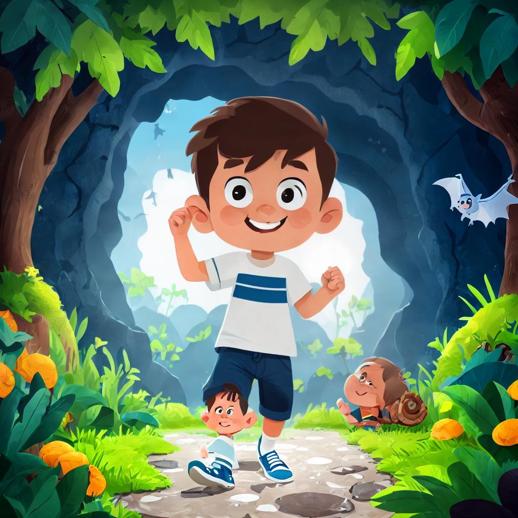  (best quality:1.5), 1boy, short brown hair, white shirt, blue jeans, black shoe, runnig, cave full of bats, dim light